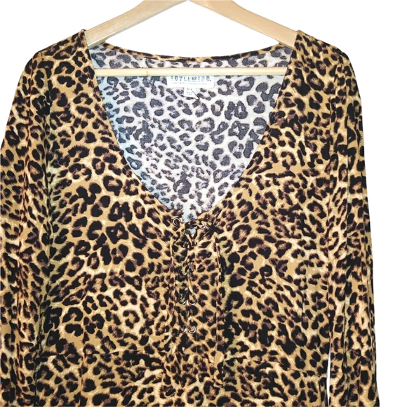 Idyllwind Miranda Lambert Leopard Animal Print Long Sleeve Lace Up Mini Dress - Picture 15 of 16